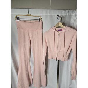 Ediketed Desiree Knitted Set In Pink- Fold Over Pants and Sweater in MED/LRG